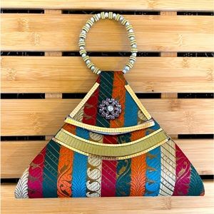 Colorful Vintage Handbag with beaded handle.